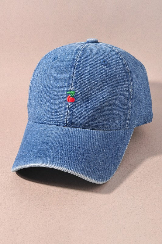 Denim Cherry Ball Cap