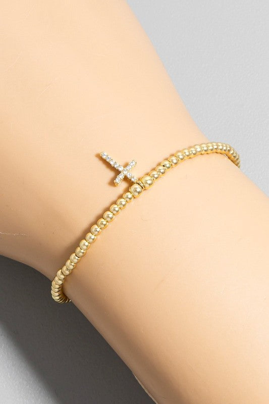 Cross Charm Beaded Cord Bracelet