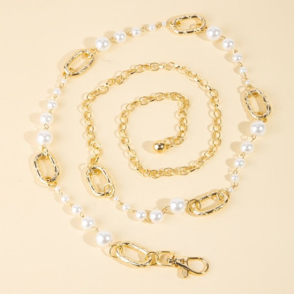 Pearl Beads And Oval Link Chain Belt