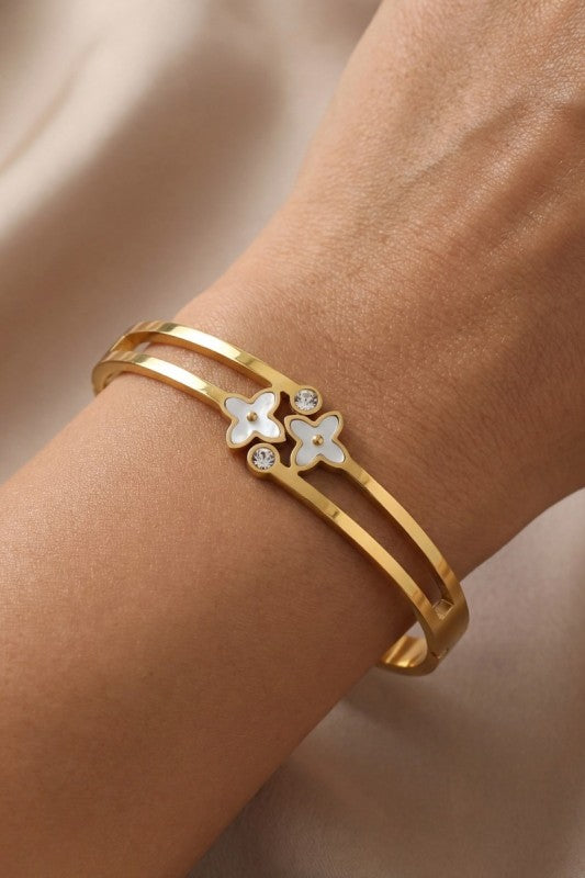 Lucky Duo Clover Hinged Bangle