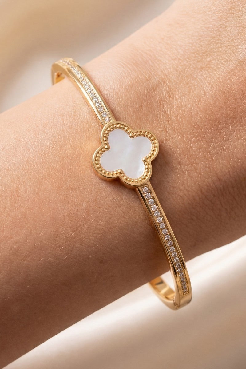 Golden Clover Mother of Pearl Bangle