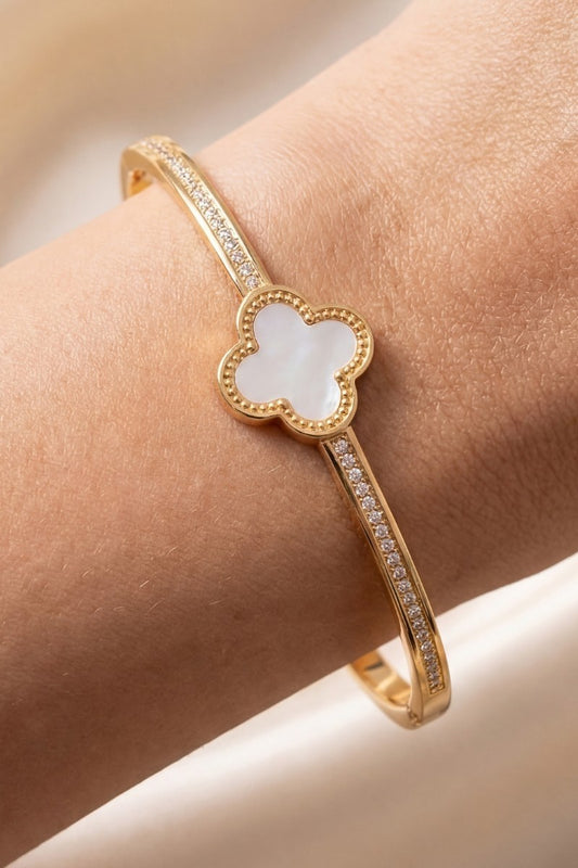 Golden Clover Mother of Pearl Bangle