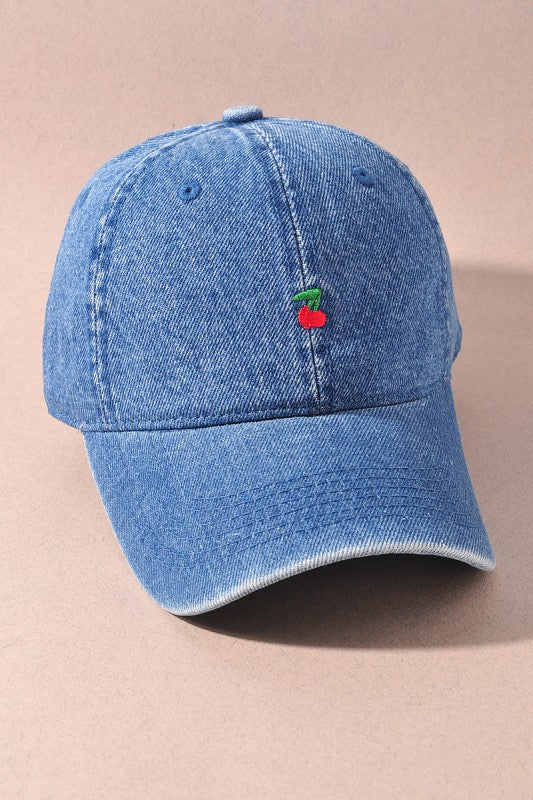 Denim Cherry Ball Cap