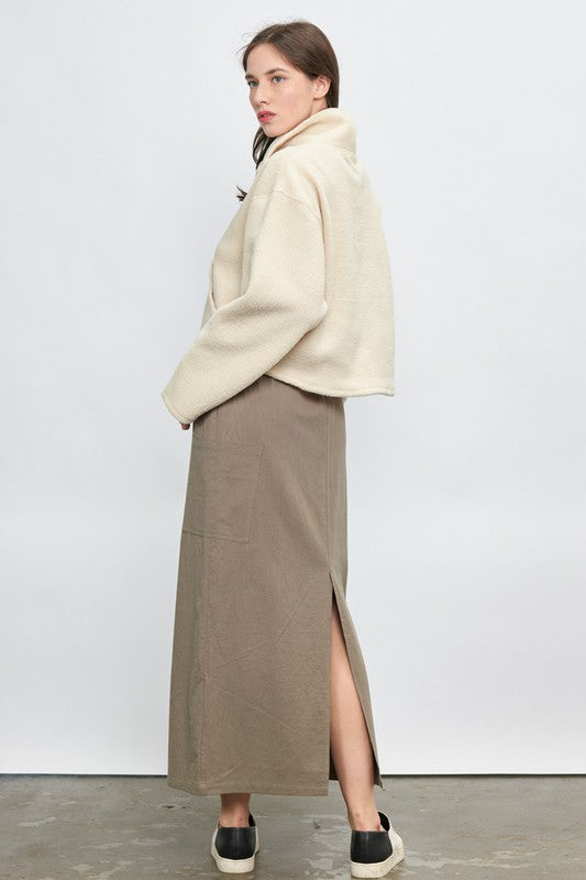 Olive Drawstring Waist Maxi Skirt