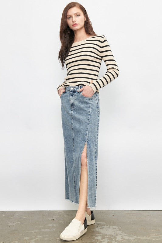 Denim Maxi Skirt With Side Slit