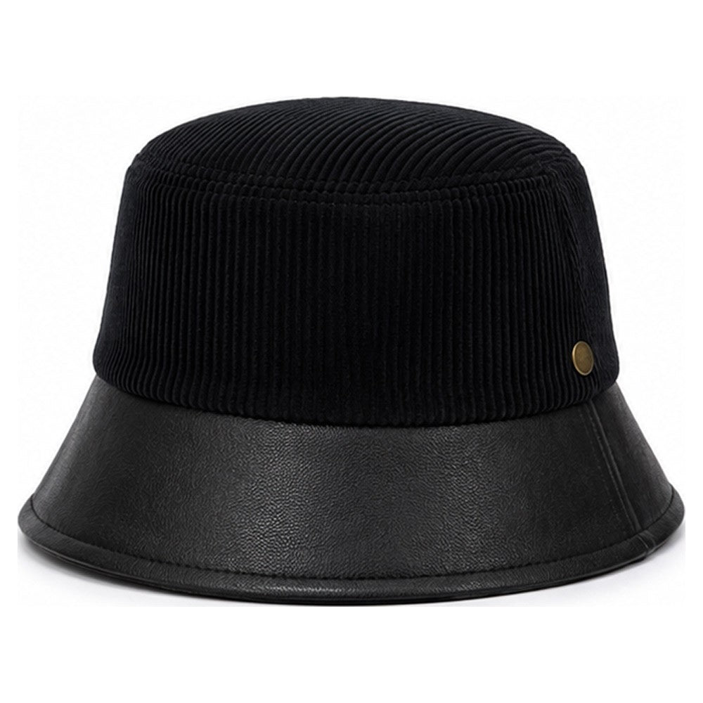 Corduroy Faux Leather Bucket Hat