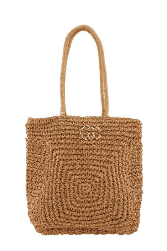Straw Woven CC Logo Tote Bag