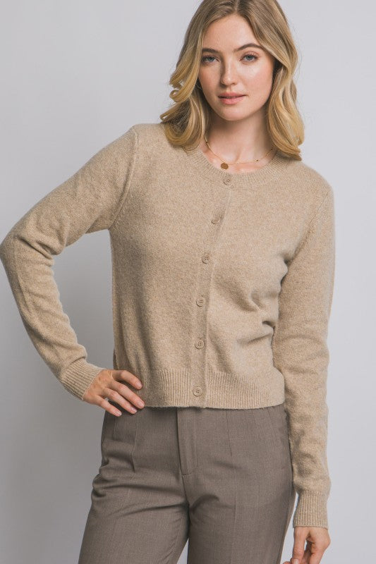 Crew Neck Button-up Cardigan