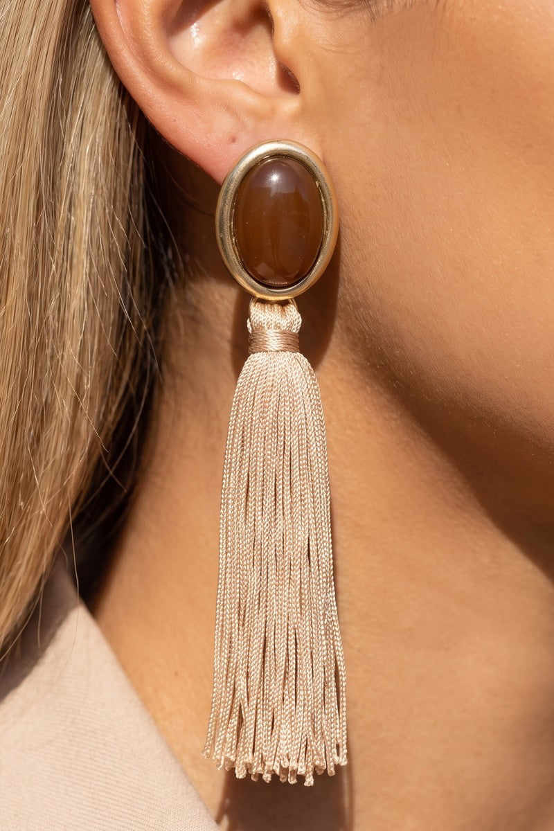 Oval Tassel Drop Earrings