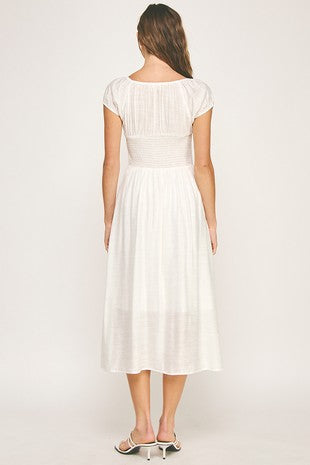 White Blossom Button Dress