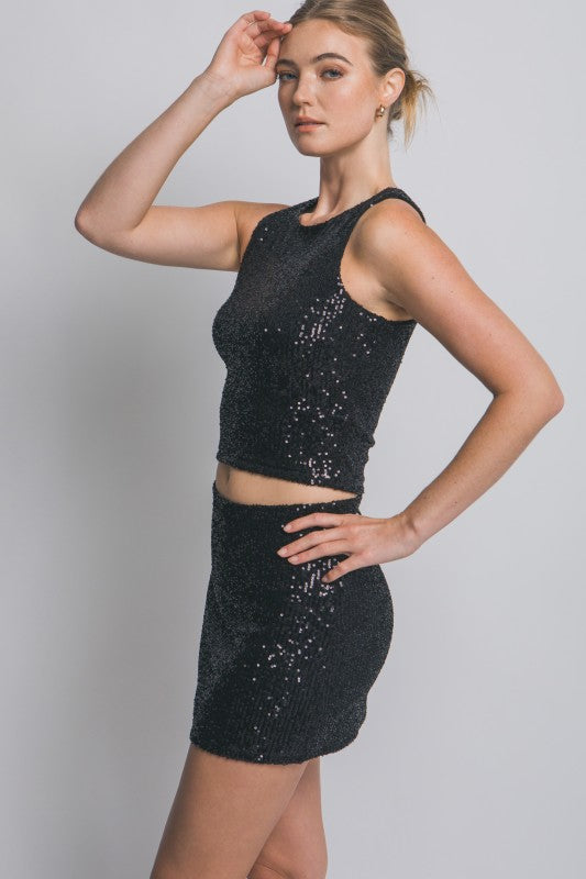Two Piece Sequin Top & Midi Skirt