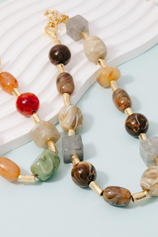 Resin Stones Accent Beaded Necklace