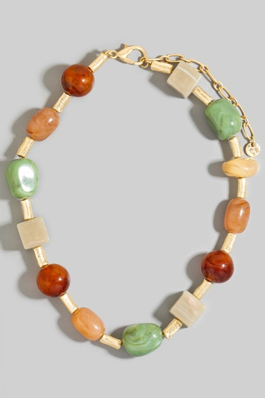 Resin Stones Accent Beaded Necklace