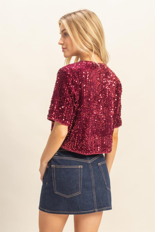 Noel Sequin Tie Crop Top