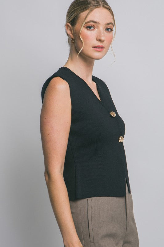 Gold Buttons Knit Vest