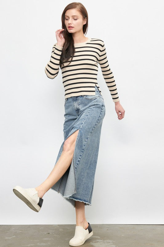 Denim Maxi Skirt With Side Slit